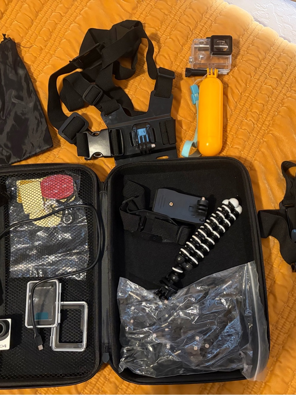 GoPro Accessory Set with Black Case and Orange Floating Handle